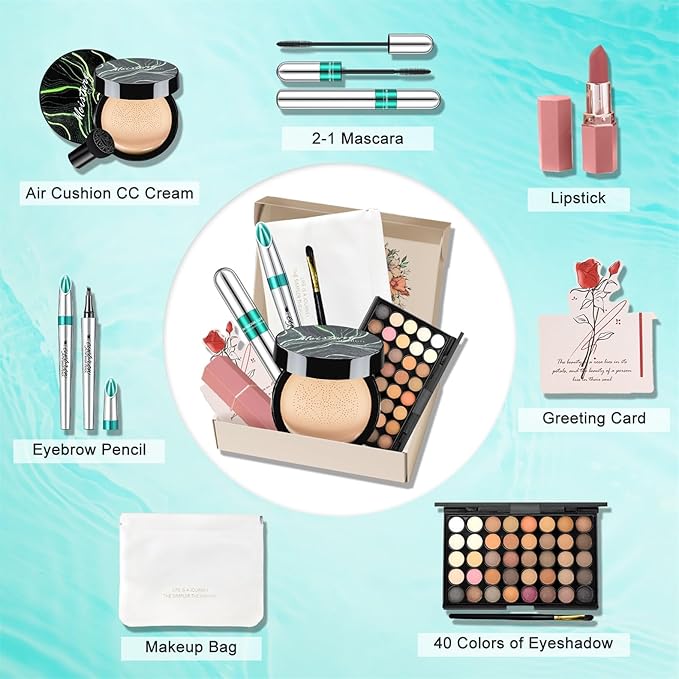 Makeup Sets for Women Girls Makeup Bag Eyeshadow Palette Air Cushion Eyebrow Pencil Mascara Lipstick, Create Sophisticated Makeup for Your Wife & Girlfriend-Velvo Beauty