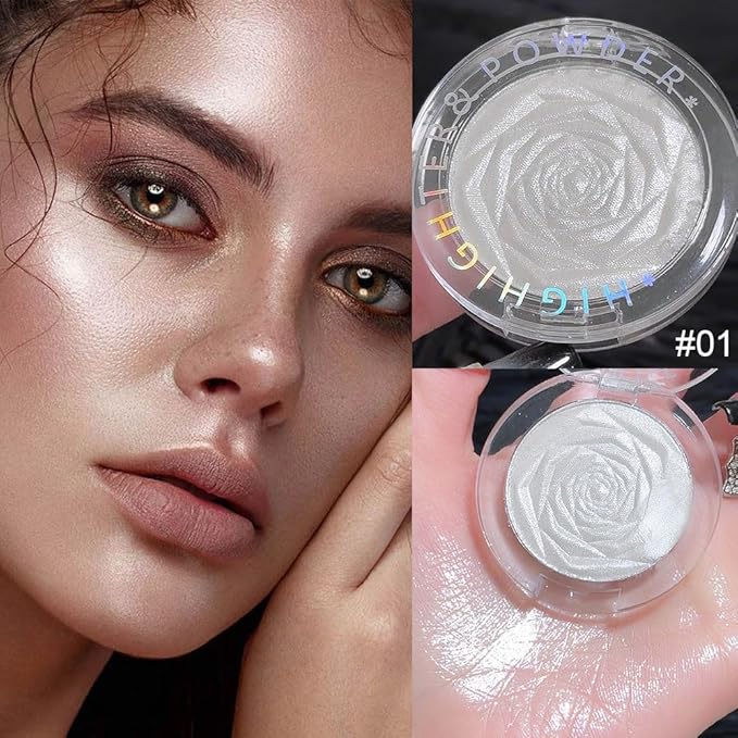 Pearl White Face Highlighter Makeup Shimmer Glitter Rose Sparkly Highlighters Makeup Powder Palette for Face Cheek Skin iluminadores iluminador (pearl white)-Velvo Beauty