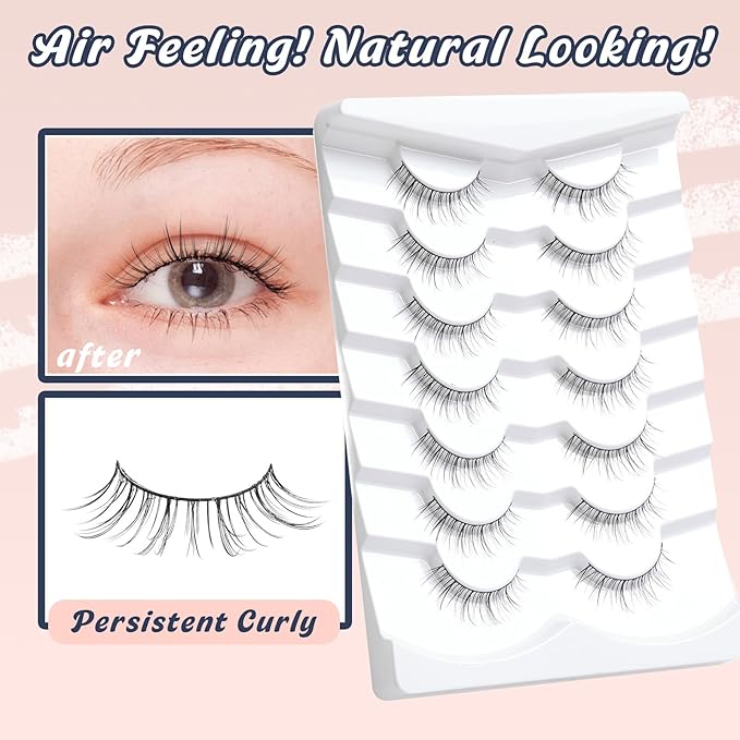 Lashes Short Eyelashes 10MM Natural Lashes Wispy Thin Band Strip Lashes Short Eyelashes Natural Look 3D Volume Lashes 7 Pair Fake Lashes Siligli-Velvo Beauty