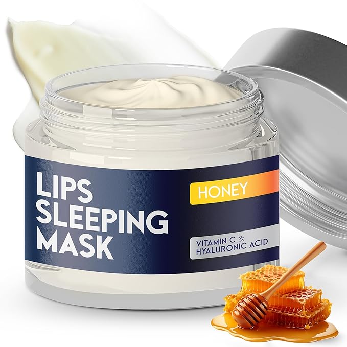 Lip Mask Overnight with Hyaluronic Acid & Collagen, Lip Sleeping Mask for Dry Cracked Lips, Moisturizing, Hydrating, Exfoliating Night Treatment for Lip Care (Peach) (0.7, Honey)-Velvo Beauty