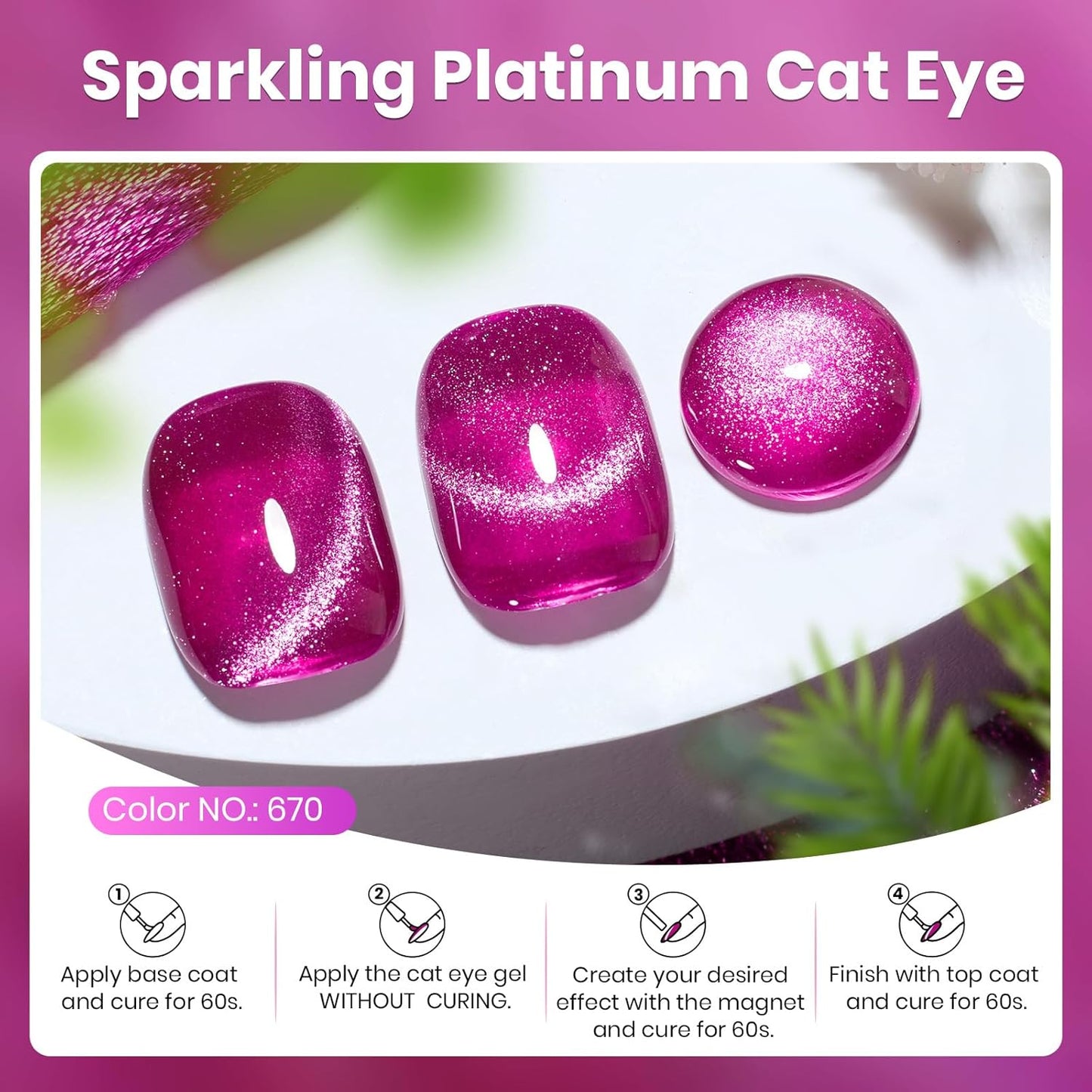 Beetles Hot Pink Gel Nail Polish - 15ML Summer Hot Pink Cat Eye Glitter Gel Polish with Magnet Soak Off UV Shimmer Velvet Gel Berry Stardust Series French Nail Art Manicure Gifts for Women-Velvo Beauty