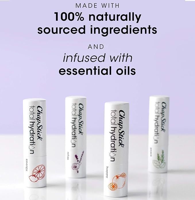 ChapStick Total Hydration Essential Oils Peace Lip Balm, Rosemary + Peppermint Lip Balm Tube, Lip Care - 0.12 Oz-Velvo Beauty
