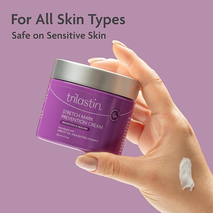 TriLASTIN Maternity Stretch Mark Cream for Pregnancy - 4 fl oz - Paraben-Free & Hypoallergenic - Prevents Stretch Marks & Improves Elasticity - Shea Butter & Belly Cream for Pregnant Women-Velvo Beauty