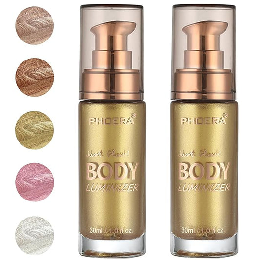 PHOERA Body Luminizer Highlighter, Waterproof Moisturizing and Glow For Face & Body, Face Body Glow Illuminator (2PCS 102 Metallic Gold)-Velvo Beauty