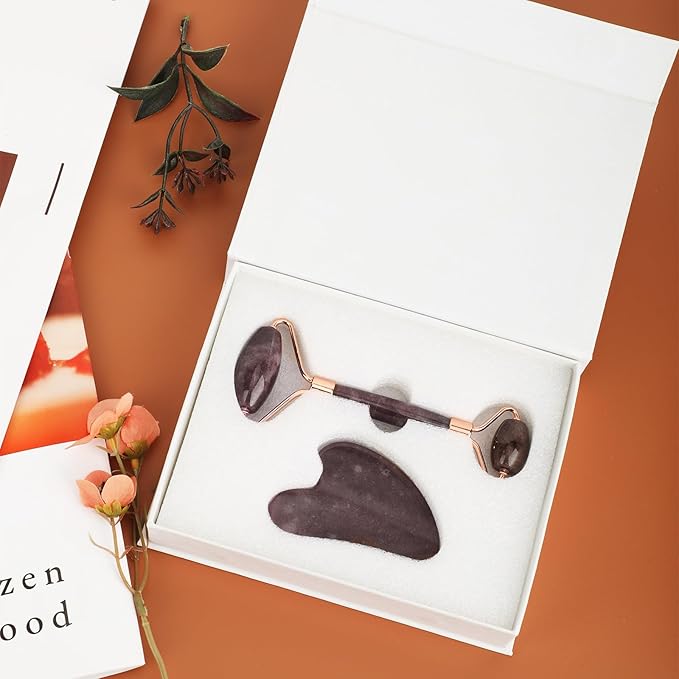 Jade Roller for Face, Facial Roller Massager Skin Care Tool, Gua Sha Facial Tools for Face, Neck, Eyes, Reduce Puffiness of The Skin(Purple)-Velvo Beauty