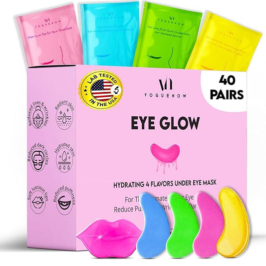 Under Eye Patches For Puffy Eyes (40 Sets) With Bonus Lip Masks - Under Eye Patches for Dark Circles and Puffiness - Under Eye Mask Treatment - Hydrating 4 Flavors Eye Masks - Reduce Dark Circles-Velvo Beauty