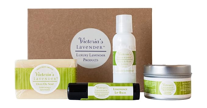 Victoria's Lavender Natural Body Products Gift Set - Handmade Soap, Hand & Body Lotion, Lip Balm, Body Candle Skin Care Sets & Kits, Lavender Bath and Body Products for Women, Lavender Lemongrass-Velvo Beauty