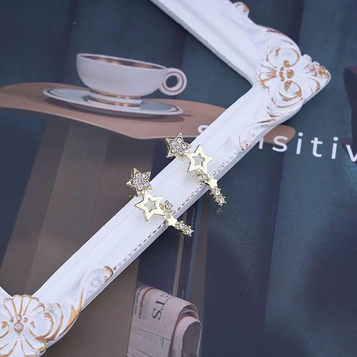 Boho Cz Star Ear Crawler Earrings Crystal Star Climber Earrings Gold Star Stud Earrings Vintage Cluster Star Earrings Jewelry for Women-Velvo Beauty