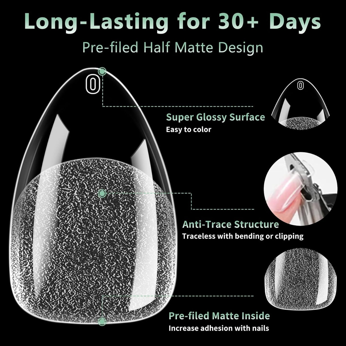 Short Almond Nail Tips, 216pcs Soft Acrylic Fake Nails Gel Nail Tips, Full Cover Pre-Shaped Matte Clear Press on Nails for Extension, Diy at Home Manicure 12 Sizes-Velvo Beauty