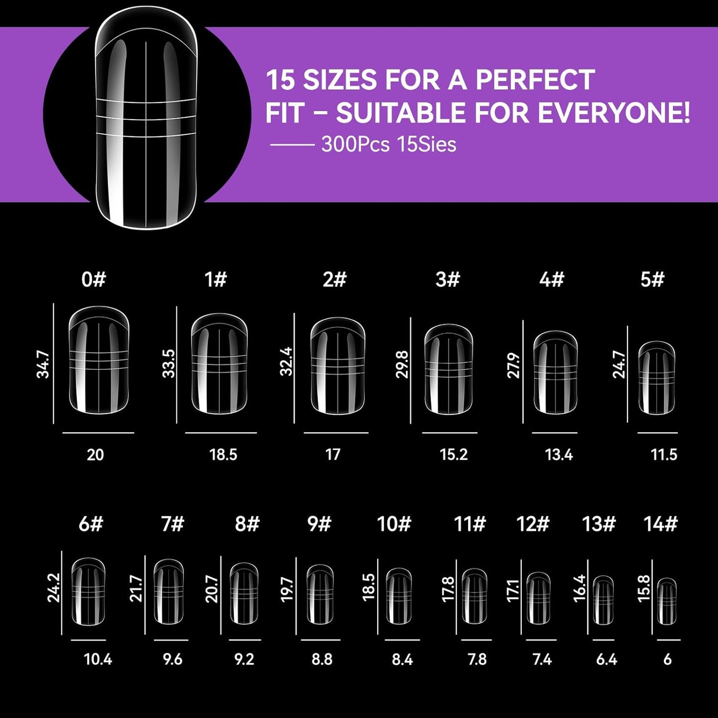 Gelike EC Toes Dual Forms for Extension: 300 Pcs Color Nail Form, 15 Size Nail Forms For Builder, Half Matte Gel Forms For Manicure Art Design Salon Diy-Velvo Beauty