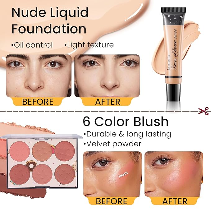 Makeup Kit for Girls Teens, Travel Makeup Kit, Facial Makeup Full Kit, Makeup Present Set for Beginners & Professionals, Cosmetic Bag Include Pigmented Blendable Eyeshadow Palette-Velvo Beauty