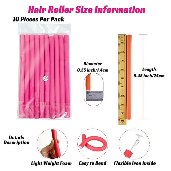30PCS 9.45" Flexible Curling Rods,Heatless Twist Soft Foam Hair Rollers Home Use for Women Girls Long and Short Hair to Sleep in, (0.55 x 9.45 Inch, 3 Colors)-Velvo Beauty