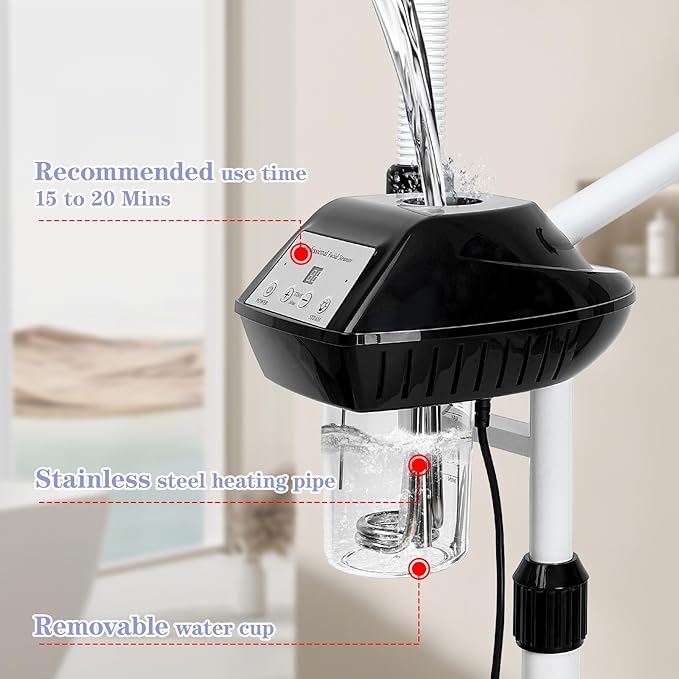 Professional Facial Steamer, 2 in 1 Face Steamer on Wheels, with 5X Magnifying Lamp, Facial Steamer with Time Setting, Stand Face Steamer Adjustable Height for Spa, Salon and at Home use-Velvo Beauty