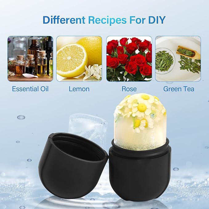 Ice Roller for Face Eye, Ice Roller Mold Face Skin Care Kit for Brighten Skin and Enhance Your Natural Glow Remove Fine Lines Shrink Pores Reduce Acne and Lubricate the Skin (Black)-Velvo Beauty