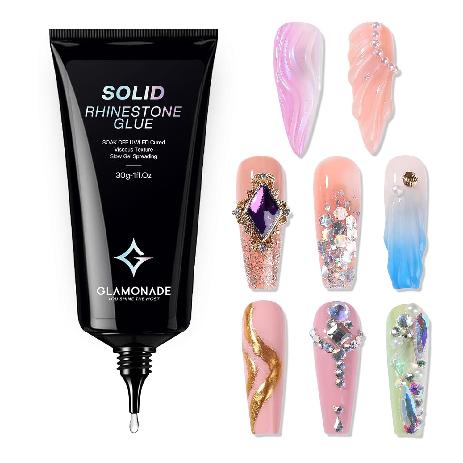 Nail Rhinestone Solid Glue: 30g Super Strong Gel for Nail Gems Charms No Wipe Clear Gel for 3D Nail Art DIY Nail Designs Nail Tech Must Supplies-Velvo Beauty