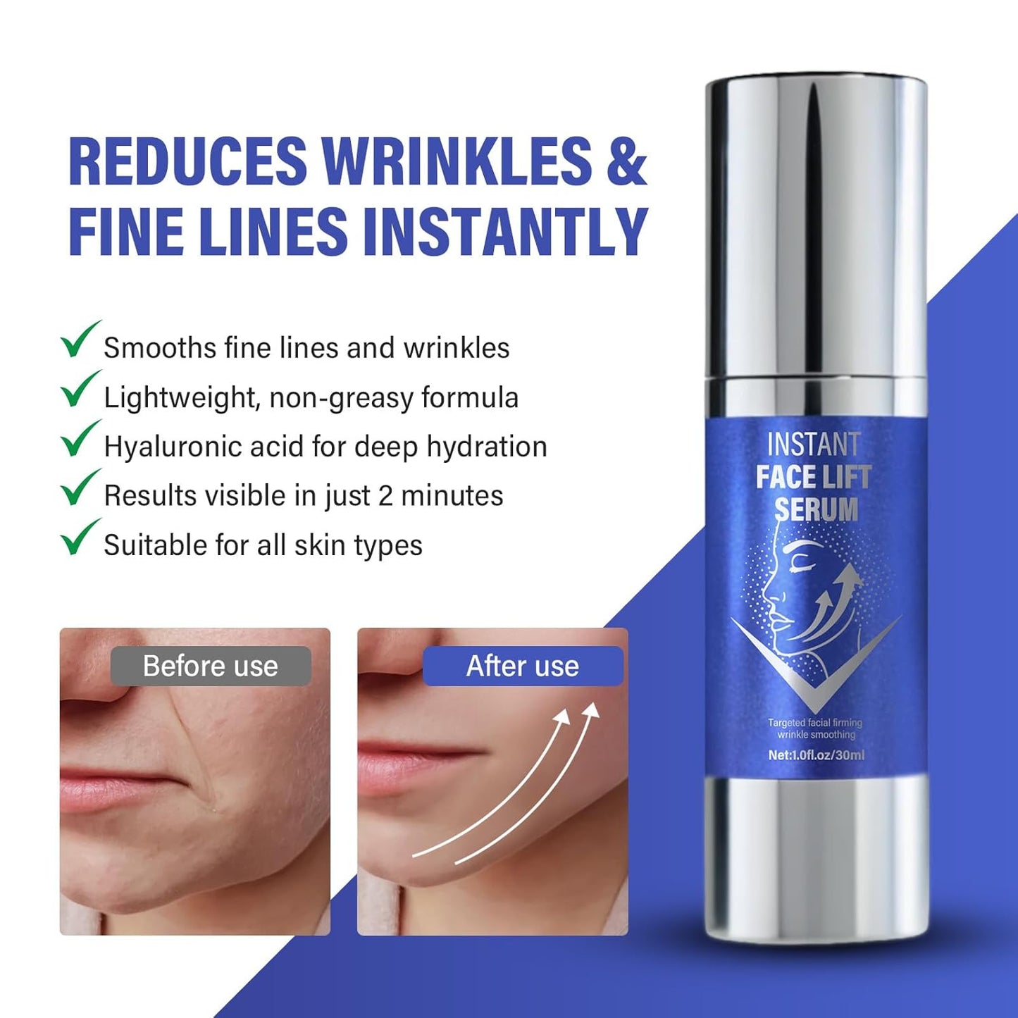 Instant Face Lift Serum，Face Lifting & Skin Tightening, Smooth Fine Lines, Pores and Deep Wrinkles,1Fl Oz-Velvo Beauty