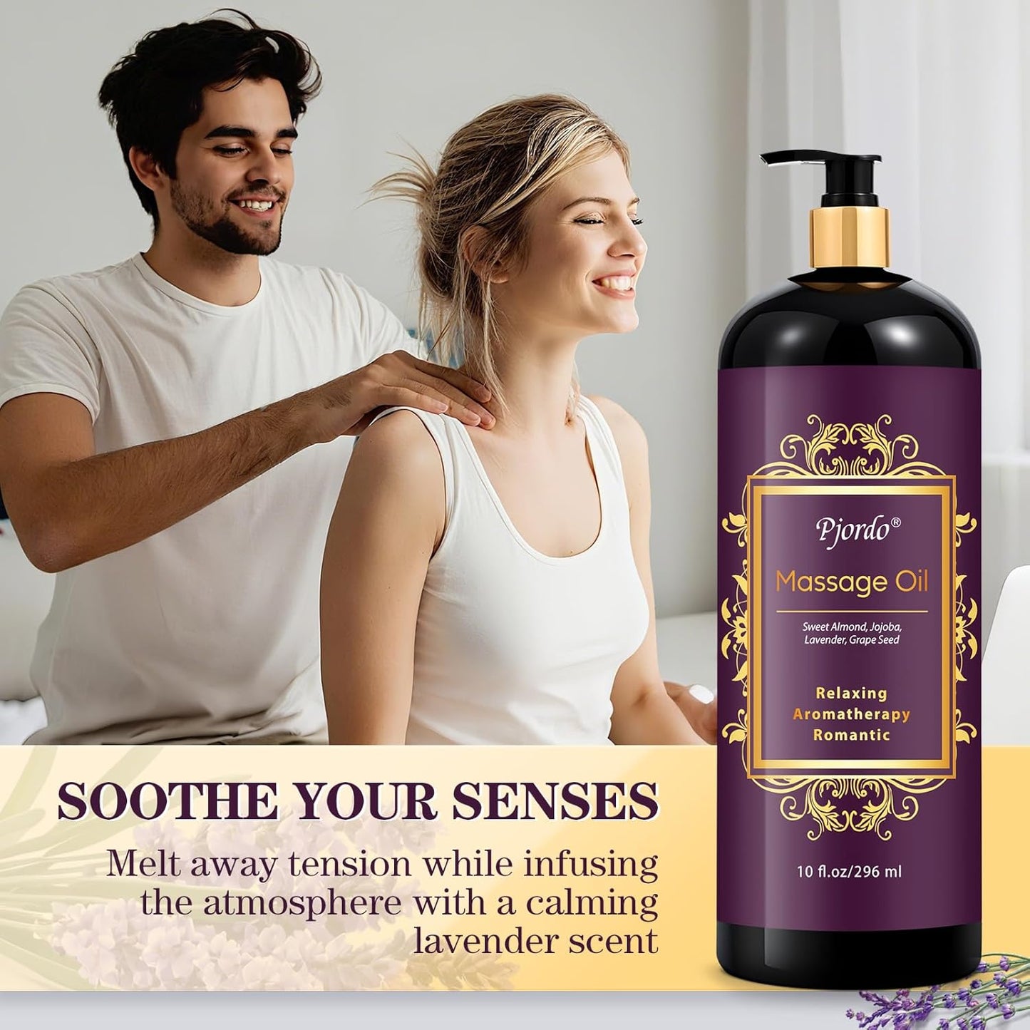 Massage Oil for Massage Therapy, Vanilla, Lavender Oil, with Massage Roller Ball, Massage Oils for Muscle Relaxing, Calming, Soothing & Moisturizing, Spa Gift Set for Her and Him-Velvo Beauty