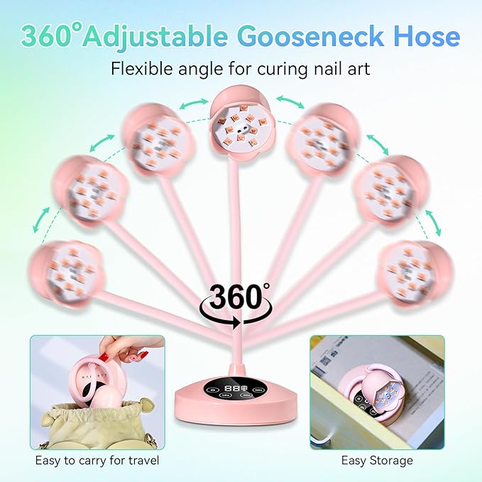 Makartt UV Nail Lamp: Flash Cure lamp UV Light for Gel Nails Polish Luminoza 30W Rechargeable LED Nail Dryer with 4 Timers & Auto Sensor Fast Curing Goosenecks Lamp for Home DIY Manicure (Pink)-Velvo Beauty