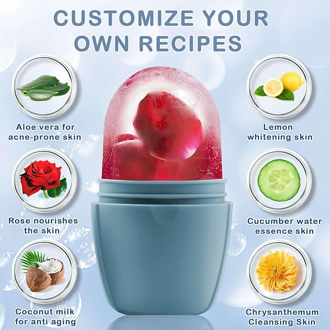 XHJRI Ice Face Roller Massager,Ice Cube Roller for Face, Eyes and Neck Naturally Conditioning and Skin Care,De-Puff Eye Bags,Reduce Migraine Pain,Reusable Massage Silicone Ice Mold (New Blue)-Velvo Beauty