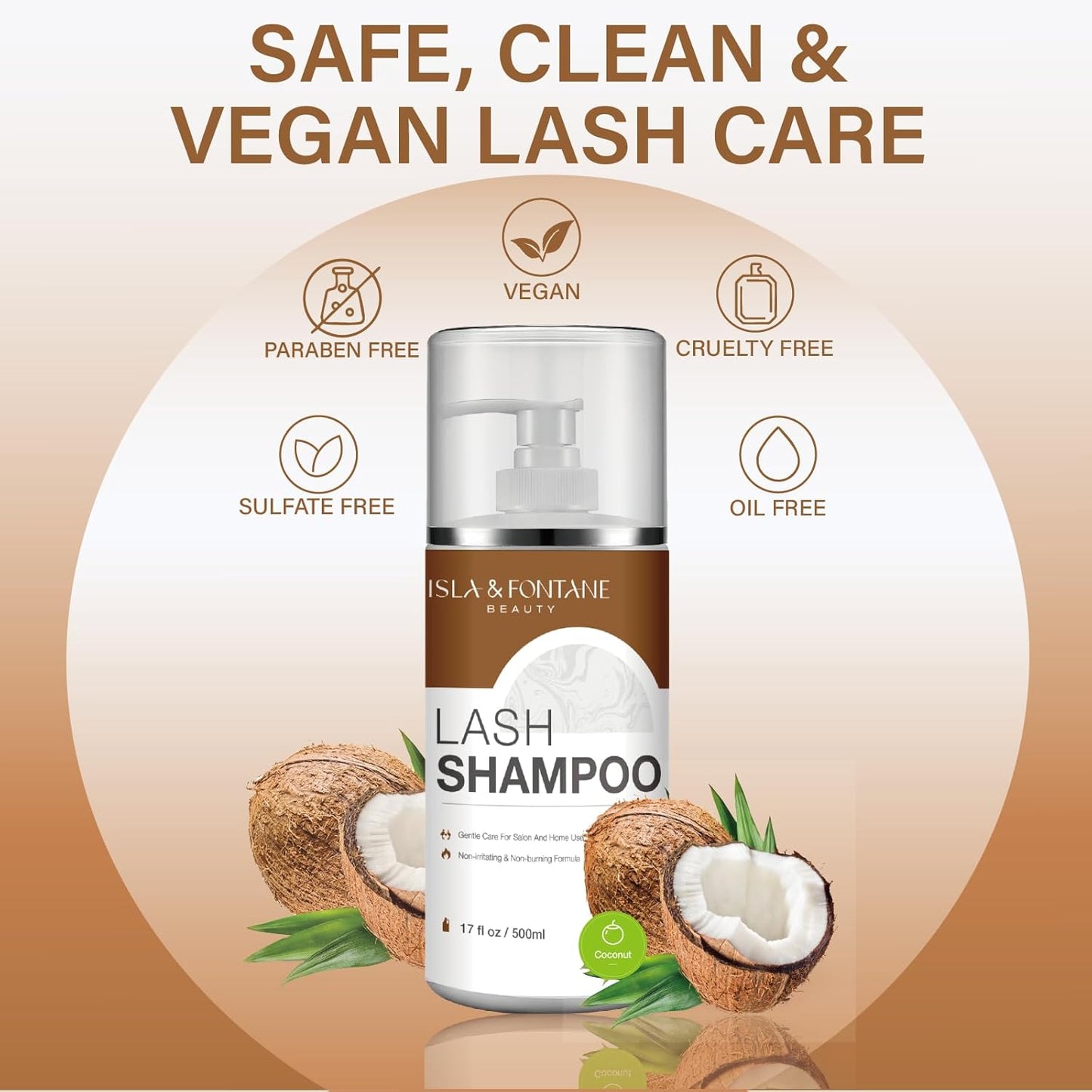 ISLA & FONTANE Lash Shampoo Bulk – Multi-Scent Series – 17 fl oz / 500ml | Gentle Eyelash Cleanser for Lash Extensions | Non-Irritating | Professional Lash Bath Foam For Salon And Home Use (Coconut)-Velvo Beauty