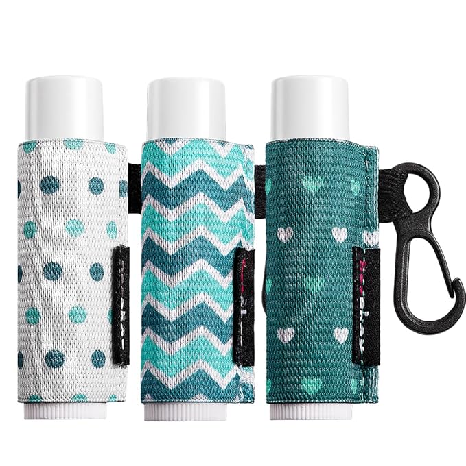 Lip Balm Holder Sleeves Keychain Chapstick Elastic Sleeves (white dots/wave strip/heard shape), 3 Count (Pack of 1)-Velvo Beauty