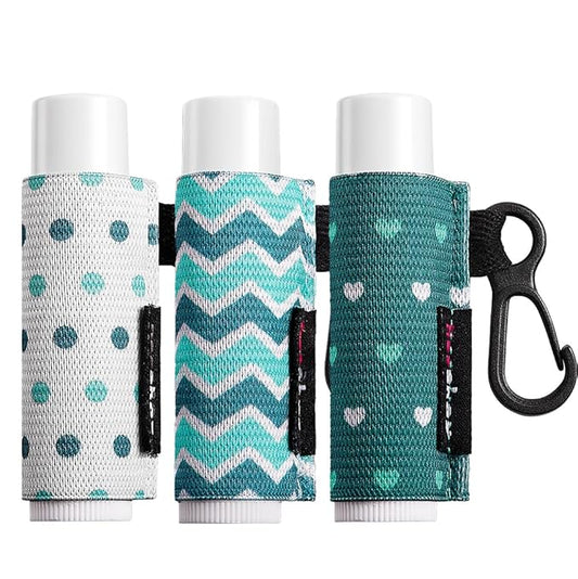 Lip Balm Holder Sleeves Keychain Chapstick Elastic Sleeves (white dots/wave strip/heard shape), 3 Count (Pack of 1)-Velvo Beauty