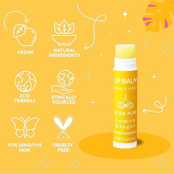 Lemon Ginger Lip Balm Collection, Vegan Lip Balm Set, Bees Wax Free, with Avocado Oil, Organic Jojoba Oil, Vitamin E, Natural Moisturizer For Dry, Cracked, or Chapped Lips, 3 Tube Set-Velvo Beauty