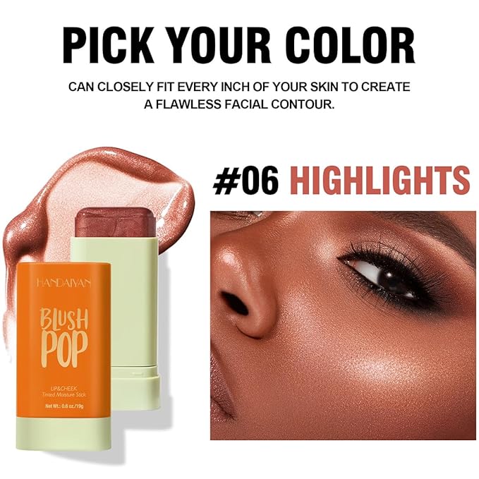 Multi-Use Makeup Blush Stick, Beauty Tinted Solid Blush Stick, 3-in-1 Cream Blush Stick for Cheek/Eyes/Lips, Waterproof Moisturizer Stick, Suitable for All Skin (06# Shine Orange)-Velvo Beauty