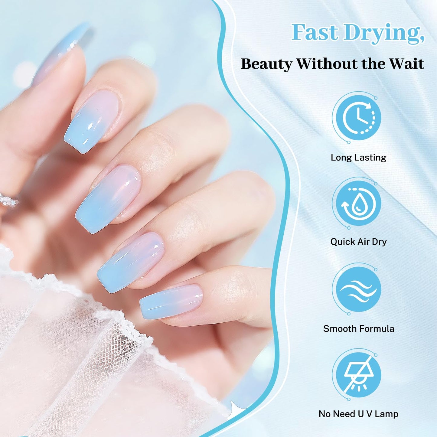 16.5ml Jelly Baby Blue Nail Polish Large Volume Quick Dry Nail Polish, Long Lasting Shine, Fingernail Toenail Nail Art DIY Home Travel Nail Art Gift-Velvo Beauty