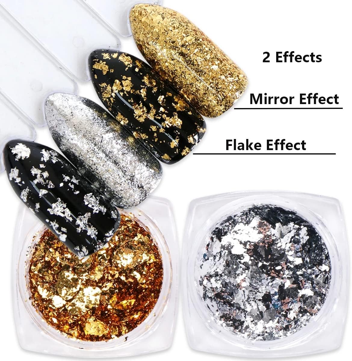 Holographic Glitter Nail Foil Flakes 3D Sparkly Aluminum Foil Sequins Nail Art Supplies Rose Gold Red Silver Glitter Foils Flake Mirror Powder Nail Designs for Acrylic Nail Art Decoration (4Boxes)-Velvo Beauty