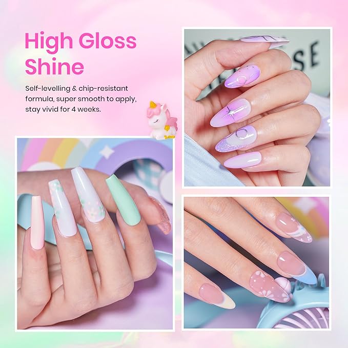 Beetles Purple Gel Nail Polish Set - 20 Colors Hot Pink Purple Shimmer Green Unicorn Bright Glitter Manicure Macaron Collection Pastel Gel Polish Kit with Base Matte Glossy Top Coat-Velvo Beauty