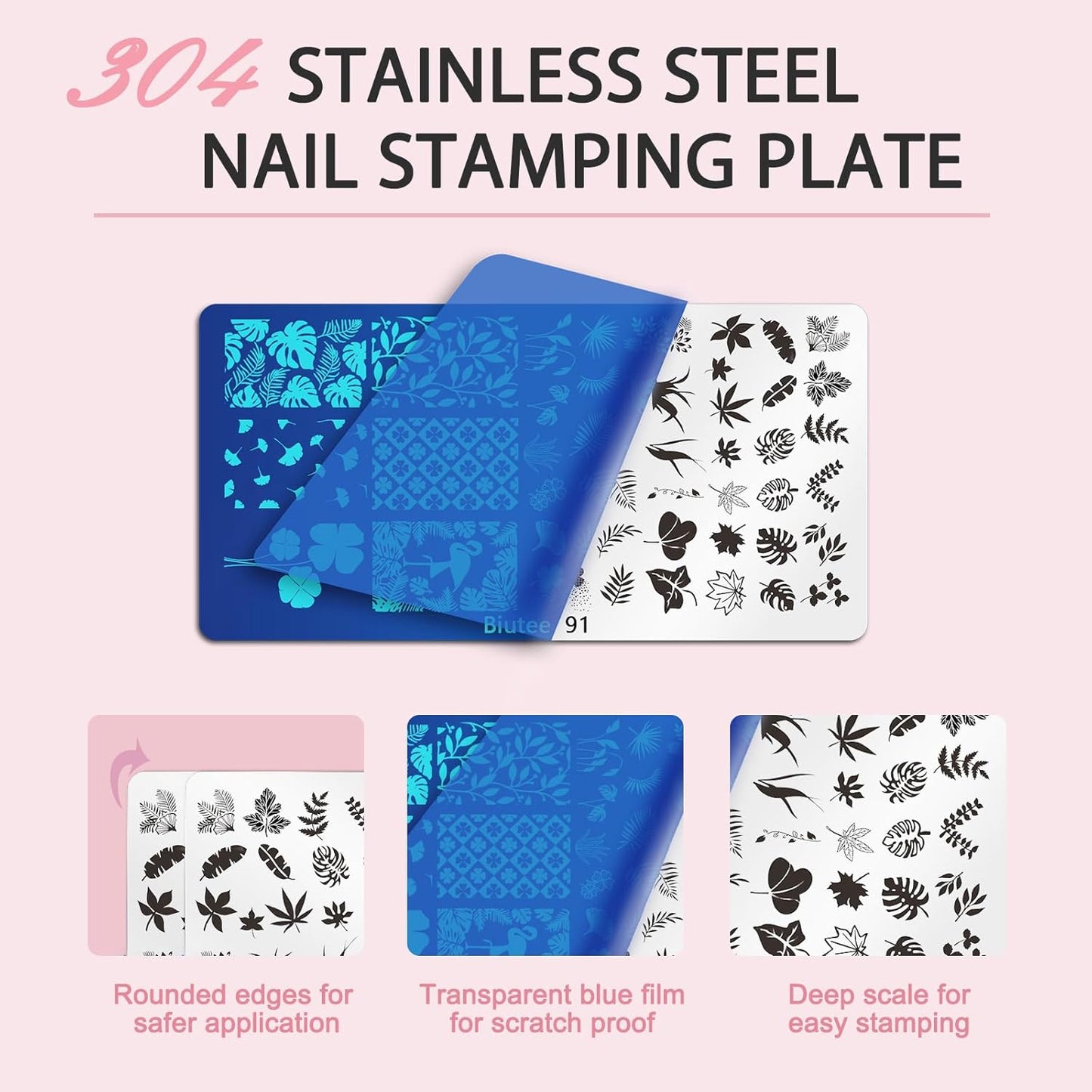 Biutee Nail Stamping Plates Set 8pcs Nail Stamping Polish Gel, 10pcs Nail Stamper Kit with Stamper, Nail Art Plates Set for Women Girls DIY Salon & Home-Velvo Beauty