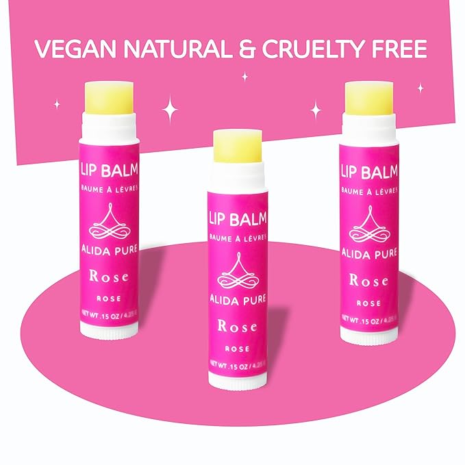 Rose Lip Balm Collection, Vegan Set, Beeswax Free, with Organic Jojoba and Avocado Oil, Vitamin E, Natural Moisturizer for Dry, Chapped Lips, 3 Tube Set-Velvo Beauty
