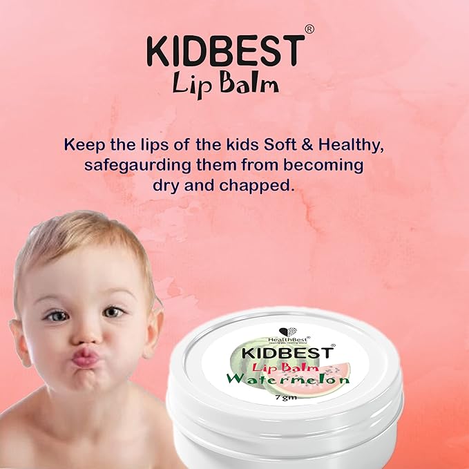 Kidbest Lip Balm for Kids, Extra Nourishing, Soothing Lips, Tear, Paraben, SLS free, Watermelon Flavor, 7gm, Peach-Velvo Beauty