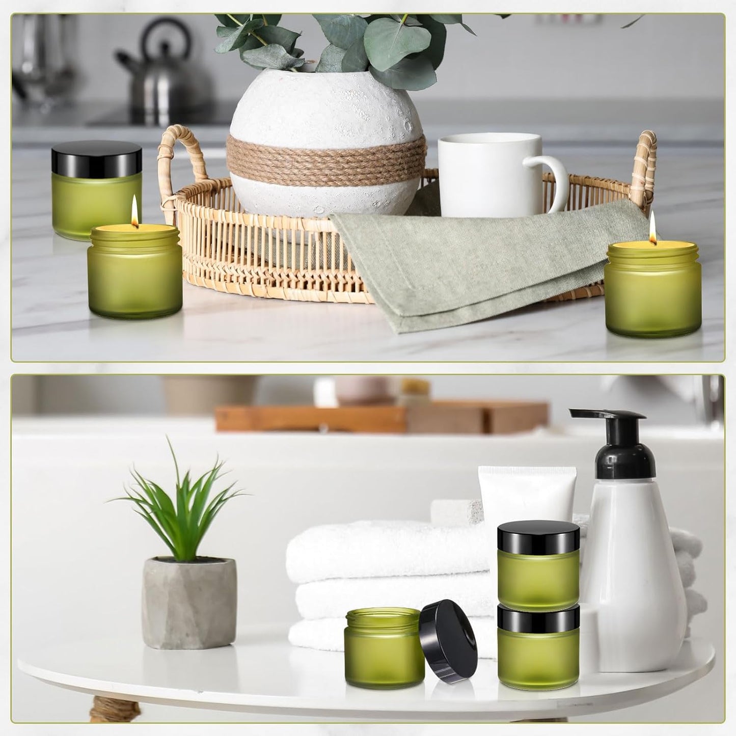 Domensi 48 Pcs 2 oz Glass Jars with Lids Travel Size Round Leakproof Empty Cosmetic Jars with Inner Liners Lid for Storing Makeup Lotions Face Cream Ointments Candle DIY Making (Pea Green)-Velvo Beauty