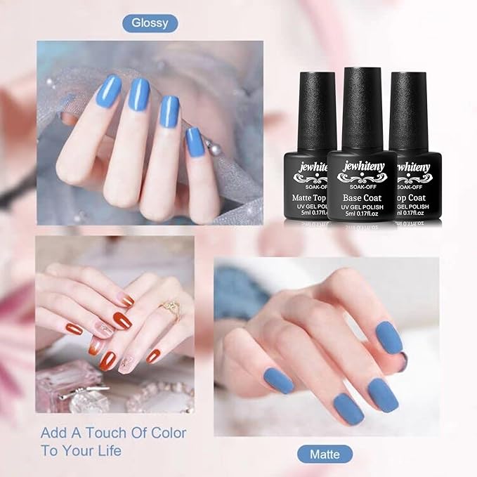 JEWHITENY 45PCS Gel Nail Polish Kit, 42 Colors 5ML Gel Polish Nude Gray Pink Blue Soak Off Glitter Nail Art Starter Kit Beauty Gifts Set for Women Girls Valentines Mother's Day Gift-Velvo Beauty