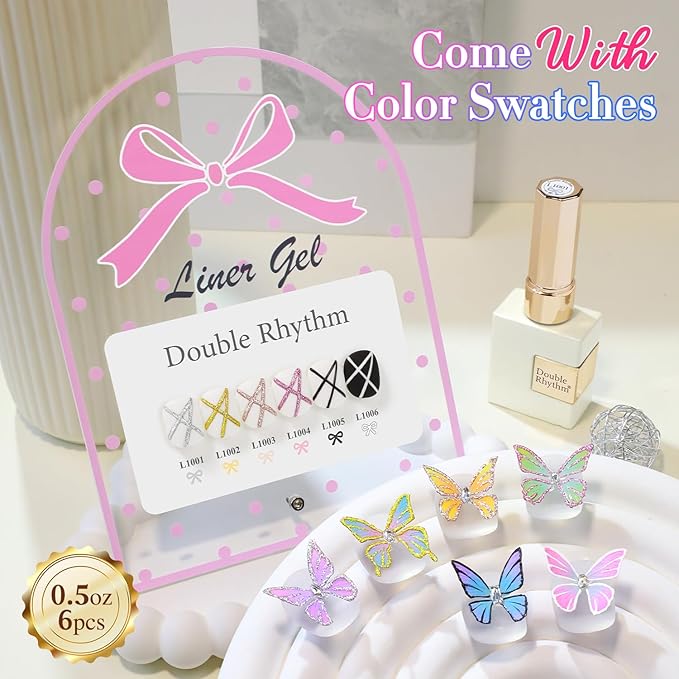 Double Rhythm 6 Pcs 15 ML Gel Liner Polish Nail Art Set Chrome Metallic Glitter Soak Off Gel Polish Kit Nail Art Manicure Salon DIY at Home for Women (Gold Silver Black White-T6-52)-Velvo Beauty