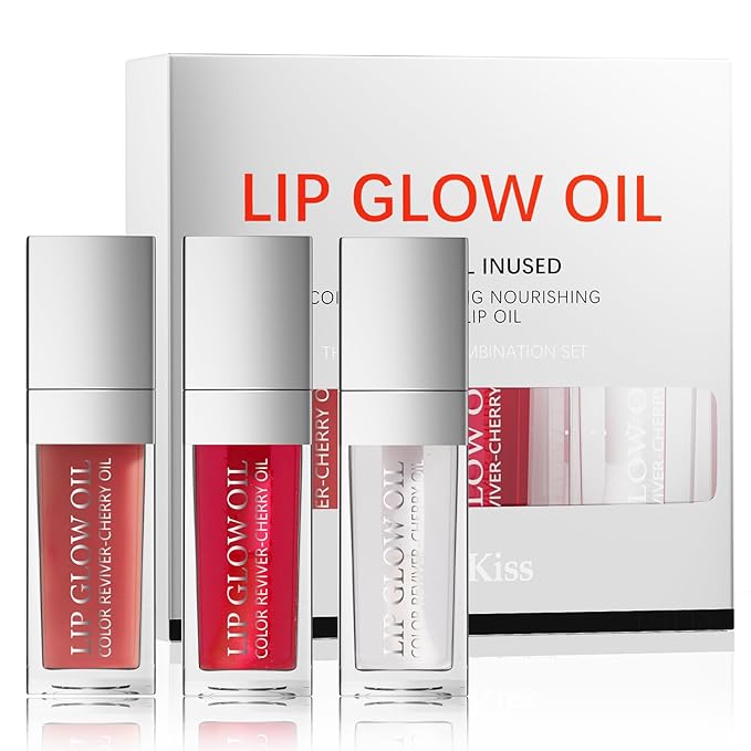 Lip Glow Oil Long Lasting Plumping Transparent Lip Balm Moisturizing Lip Oil Repairing Lip Lines and Prevents Dry Cracked for Lip Care and Dry Lips (Set-C)-Velvo Beauty