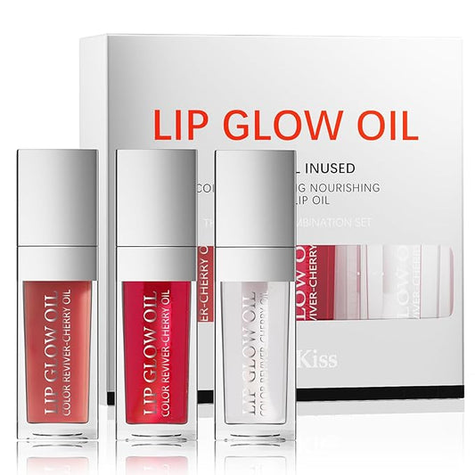 Lip Glow Oil Long Lasting Plumping Transparent Lip Balm Moisturizing Lip Oil Repairing Lip Lines and Prevents Dry Cracked for Lip Care and Dry Lips (Set-C)-Velvo Beauty