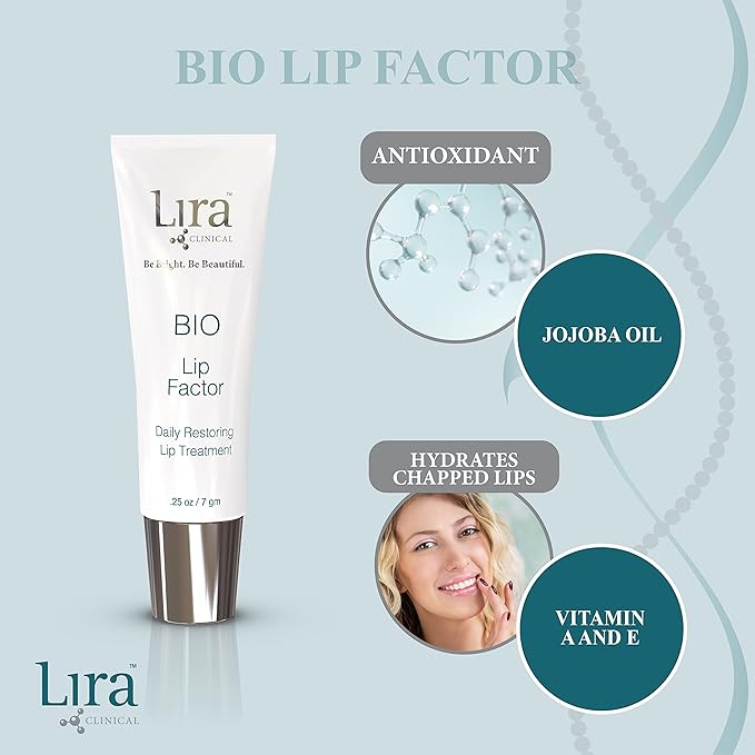 Lira Clinical Bio Lip Factor - Lip Balm SPF 15 for Soft, Full, and Supple Lips - Lip Treatment with Peptides, Vitamin C, E, Jojoba Oil, Avocado Oil - Lip Moisturizer for Dry Lips - 0.25 Ounce-Velvo Beauty