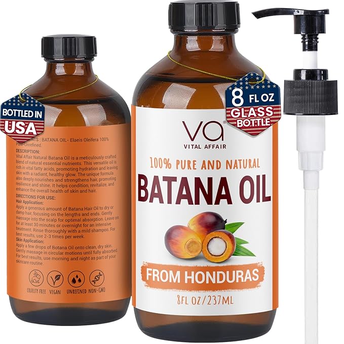 Batana Oil For Hair Growth-100% Raw Batana Oil From Honduras-Glass Bottle-Skin Hair Oil Rich In Essential Nutrients-Batana Hair Oil For Women & Men-For Strong & Shiny Hair-8 FlOz-Velvo Beauty