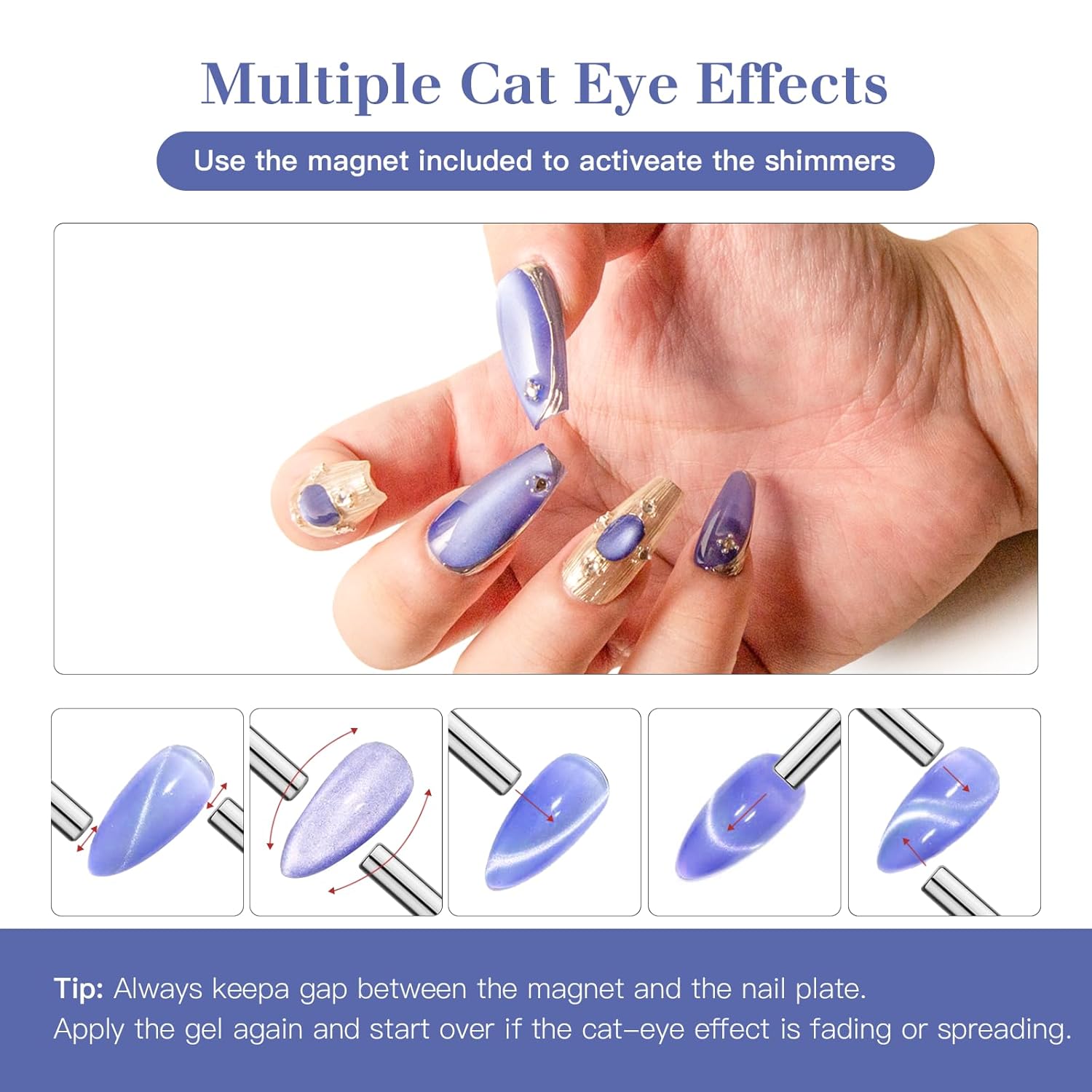 High-Density Cat Eye Gel Nail Polish with Magnet Stick, 15ml Dopamine Color Palette, Magnetic Effect Gel for DIY Manicure, Multiple Color Options - Cobalt Glimmer-Velvo Beauty