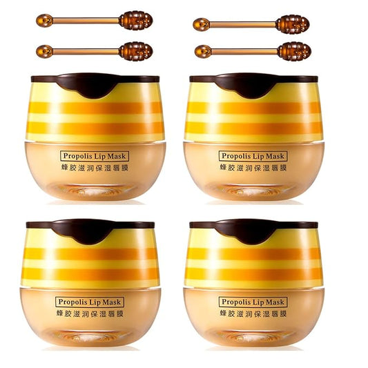 4 PCS Bee Lip Balm Honey Pot,Honey Lip Mask,Honey Propolis Lip Mask Moisturizing Moisture Nourishing Dry & Chapped Lips,Lip Care and Reduces Lip Lines,Lip Exfoliating-Velvo Beauty