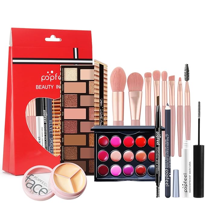 All In One Makeup Kit for Girls, Makeup Kit for Women Full Kit with Eye Shadow Palette, Makeup Brushes, Lipstick Palet, Eyebrow Pencil, Eyeliner, Concealer for Beginners and Professionals-Velvo Beauty