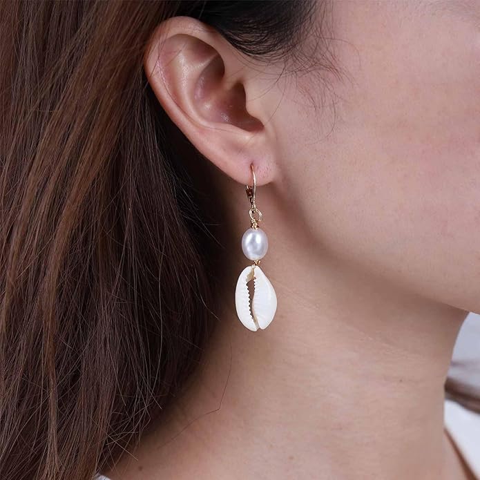 Boho Shell Drop Earrings Vintage Gold Star Shell Dangle Earrings Statement Cowrie Shell Hook Earrings Summer Beach Seashell Earrings Jewelry for Women-Velvo Beauty