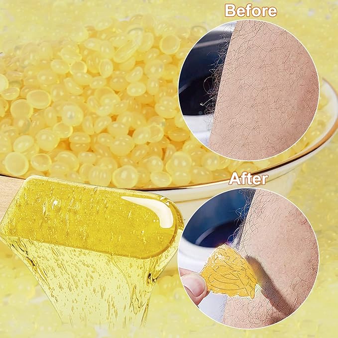 Hair Removal Wax Beads for Brazilian Waxing, Sensitive Skin - Face, Eyebrow, Legs At Home - 300g (10 Oz) with 10 Pearl Wax Sticks (Honey)-Velvo Beauty