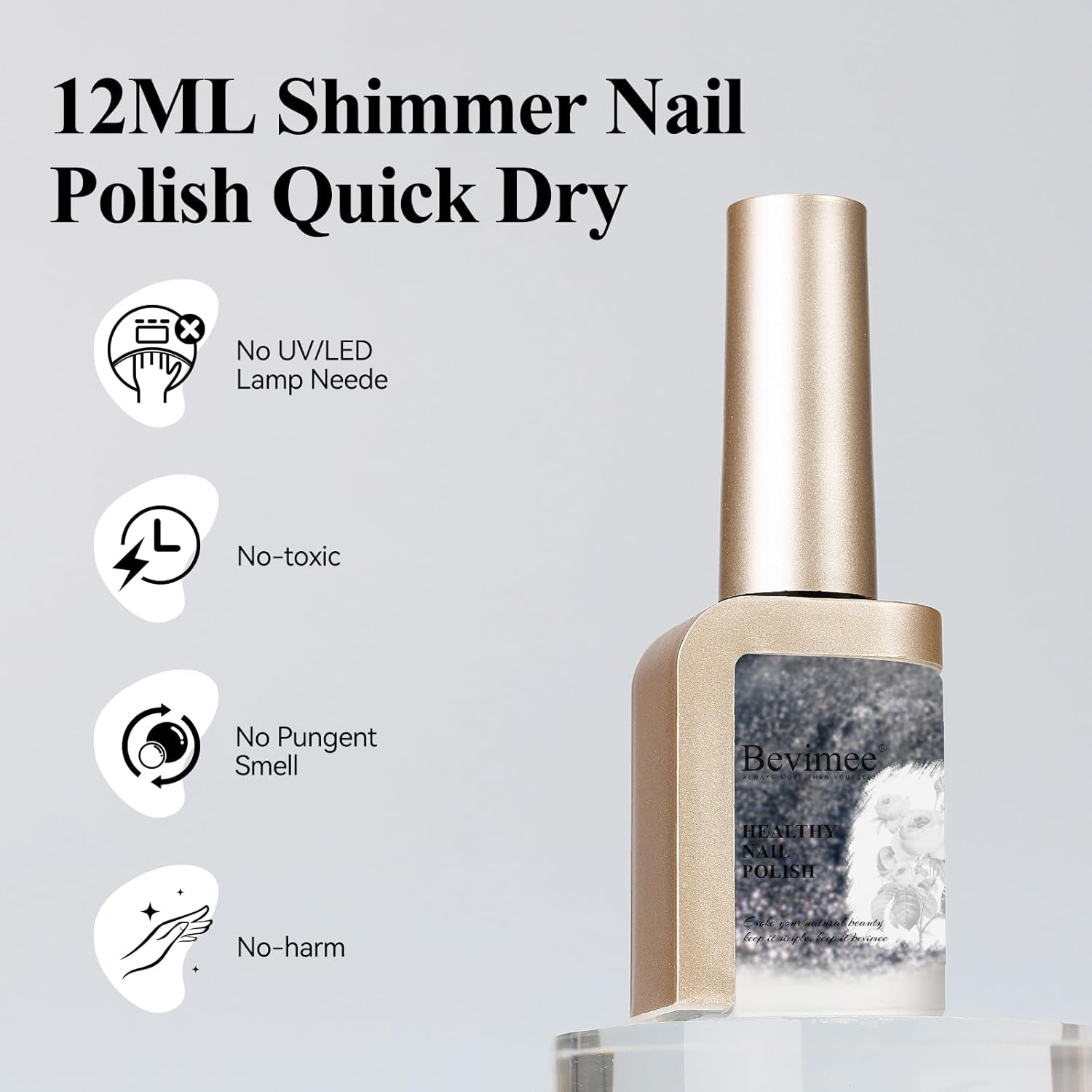 Nail Polish Quick Dry, Black Glitter Nail Lacquer Air Fast Drying, Sparkle Mooncat Nail Pigment Oil-based High Coverage Holographic Fingernail Concealer Polish, 1PC 12ML Long Wear-Velvo Beauty