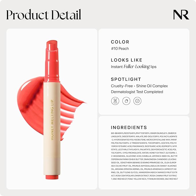 Nature Republic HONEY MELTING LIP (10 PEACH) SOFT LIP STICK, Hydrating Gloss, Moisturizing balms, Sheer tint, Shine & Glowy Finish, korean make up-Velvo Beauty