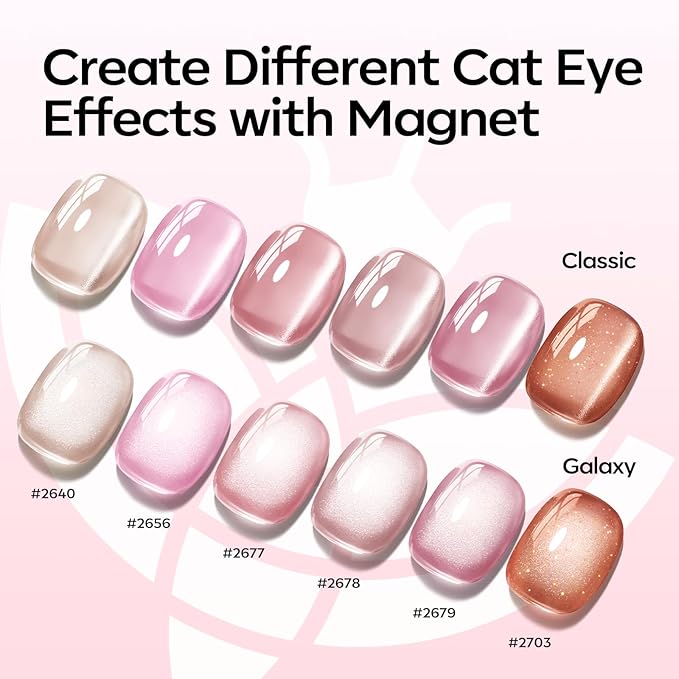 modelones Cat Eye Gel Nail Polish, 6 Colors Nude Gel Polish Pink Glitter Brown with Magnet Sparkle Galaxy Series Nail Polish Kit Soak Off Led Nail Art Manicure Salon DIY Gifts-Velvo Beauty