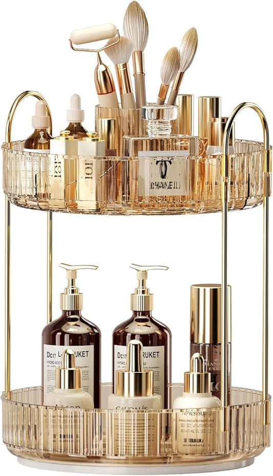 360 Rotating Makeup Organizer - Large-Capacity Skincare & Makeup Storage with 2-Tier Perfume Organizers, Cosmetic Dresser & Makeup Brush Holder - Fits Bedroom, Bathroom, Vanity Shelf & Countertop-Velvo Beauty